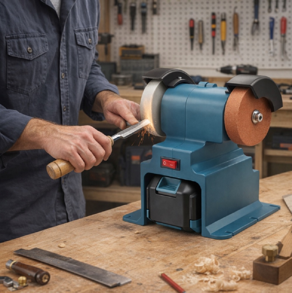 Akumulátorová stolná brúska s dvoma kotúčmi